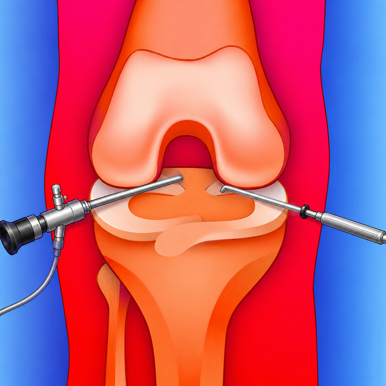 Knee arthroscopy instruments in use
